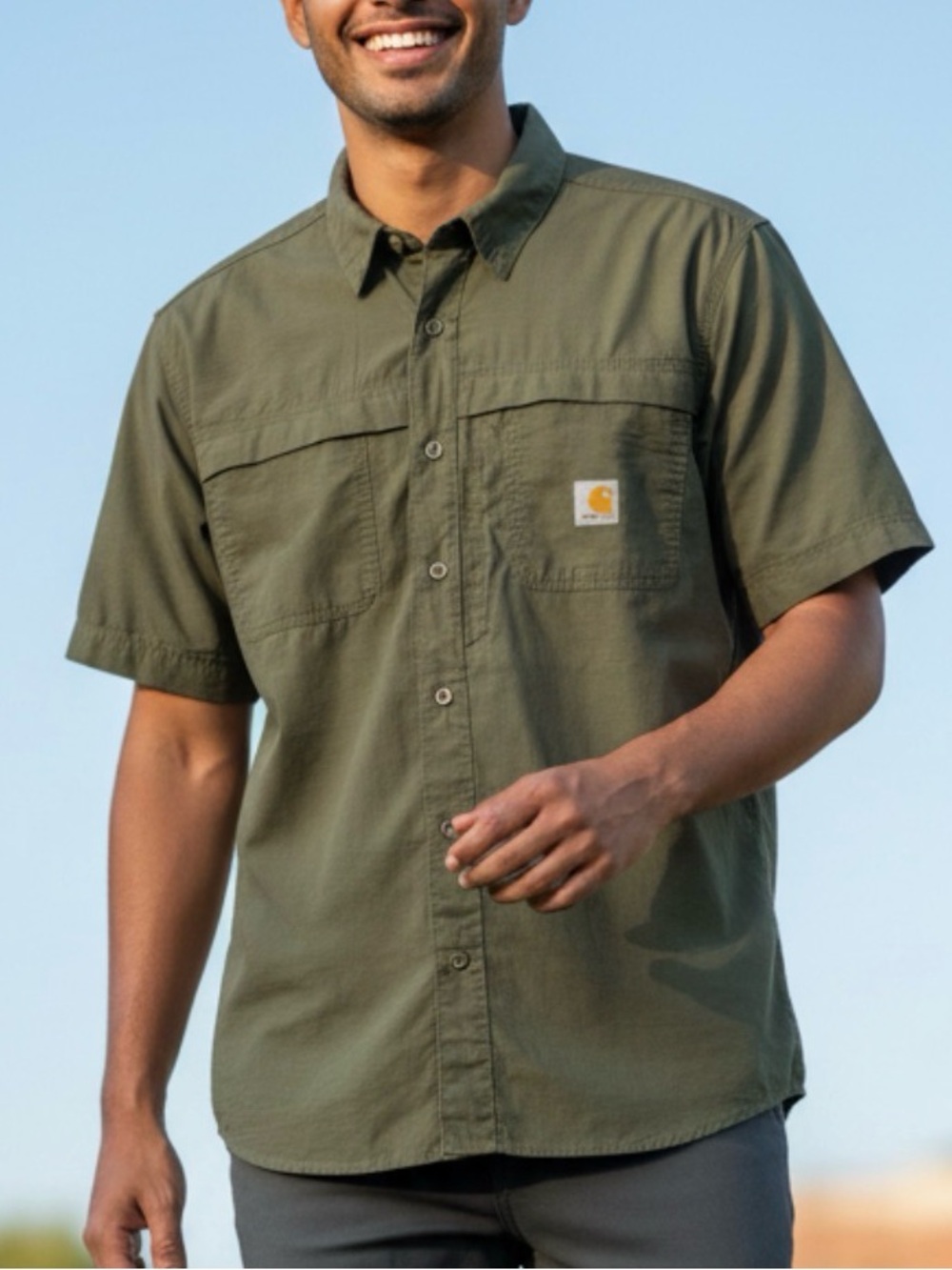 Carhartt For e Mandan Ripstop Short Sleeve Shirt Olive Green Mens Medium